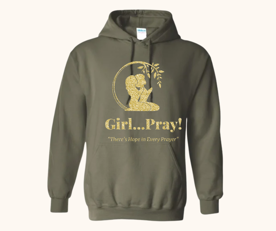 “Girl… Pray!” Signature Gold Glitter Logo Hoodie