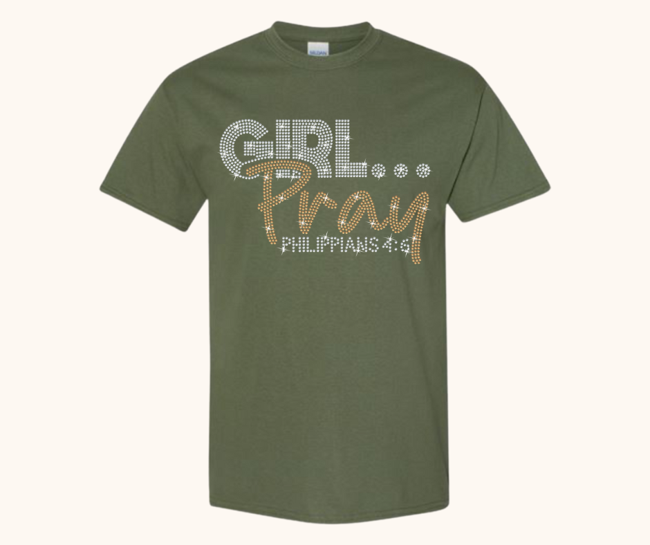 Rhinestone Girl… Pray! Tee – Crystal & Gold Luxe Edition (Philippians 4:6)