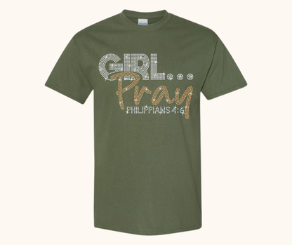 Rhinestone Girl… Pray! Tee – Crystal & Gold Luxe Edition (Philippians 4:6)