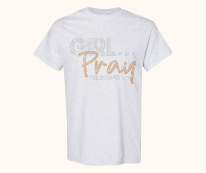 Rhinestone Girl… Pray! Tee – Crystal & Gold Luxe Edition (Philippians 4:6)