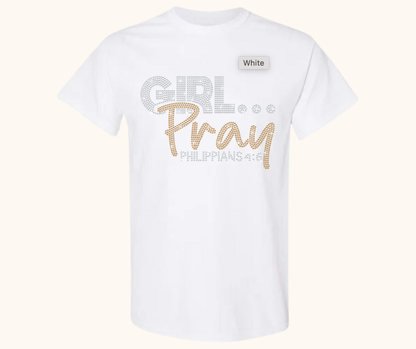 Rhinestone Girl… Pray! Tee – Crystal & Gold Luxe Edition (Philippians 4:6)