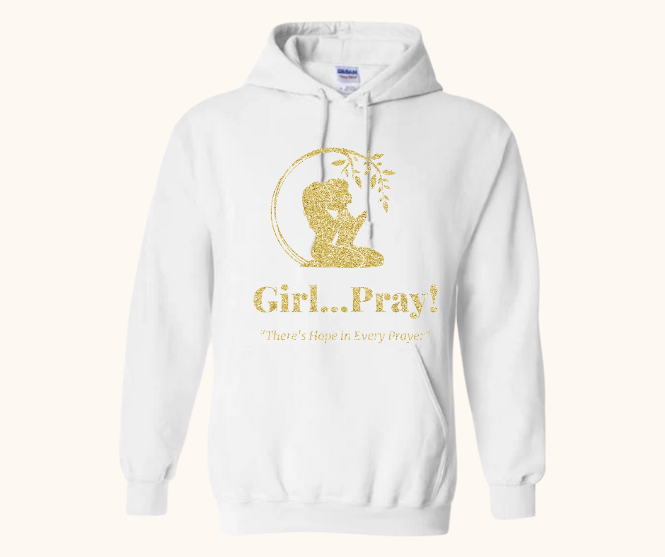 “Girl… Pray!” Signature Gold Glitter Logo Hoodie