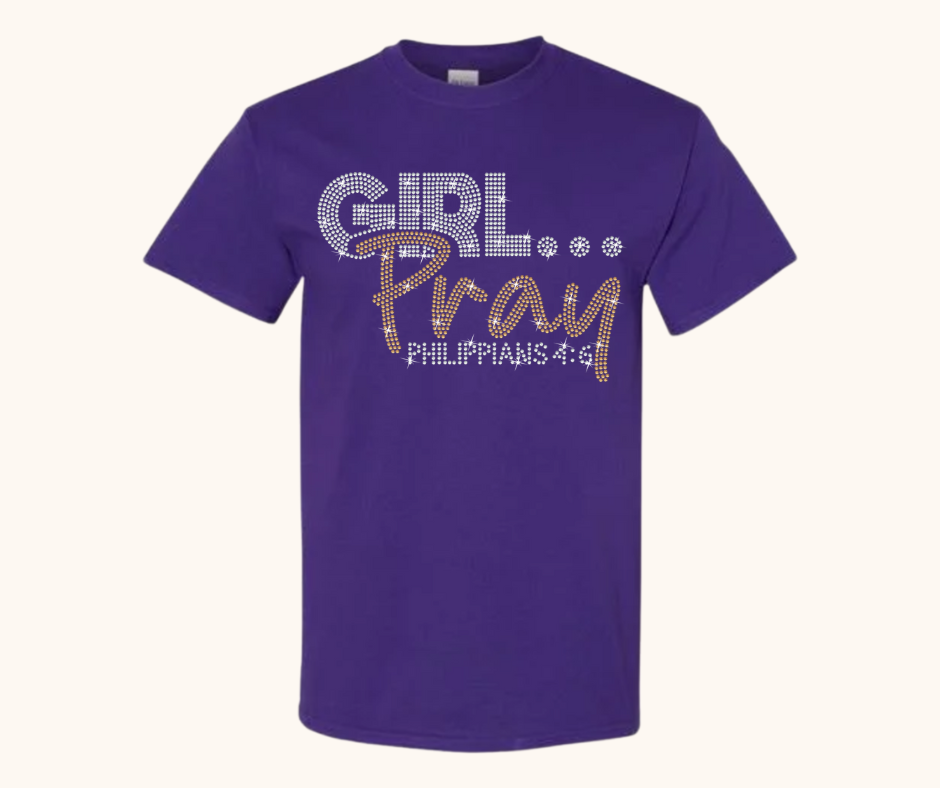 Rhinestone Girl… Pray! Tee – Crystal Luxe Rhinestone (Philippians 4:6)