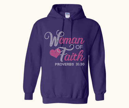 “Woman of Faith” Rhinestone Sweatshirt — Proverbs 31:30