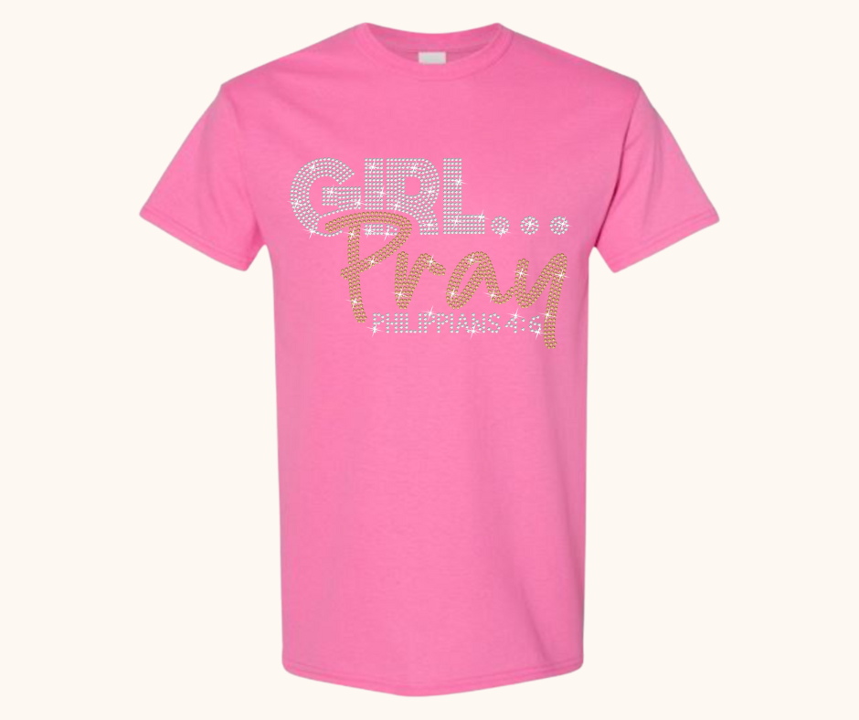 Rhinestone Girl… Pray! Tee – Crystal & Gold Luxe Edition (Philippians 4:6)