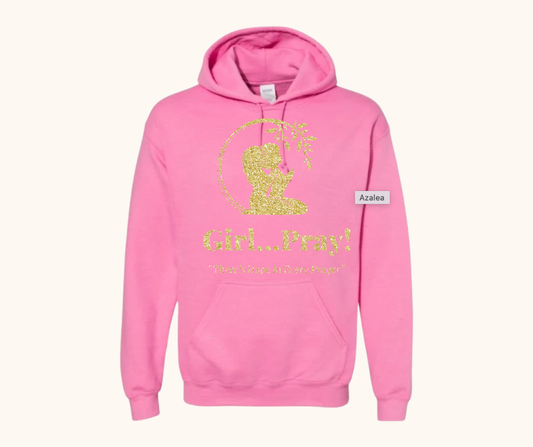 “Girl… Pray!” Signature Gold Glitter Logo Hoodie