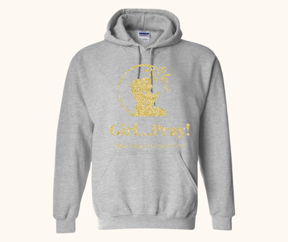 “Girl… Pray!” Signature Gold Glitter Logo Hoodie