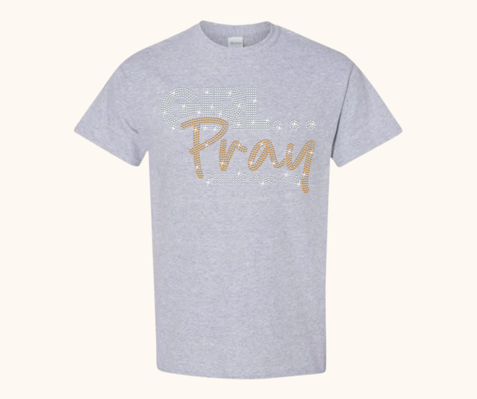Rhinestone Girl… Pray! Tee – Crystal & Gold Luxe Edition (Philippians 4:6)