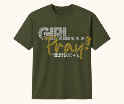 Rhinestone Girl… Pray! Tee – Crystal Luxe Rhinestone (Philippians 4:6)