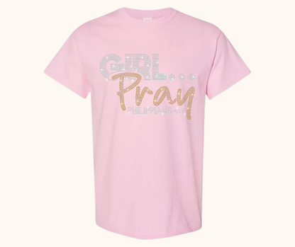 Rhinestone Girl… Pray! Tee – Crystal & Gold Luxe Edition (Philippians 4:6)