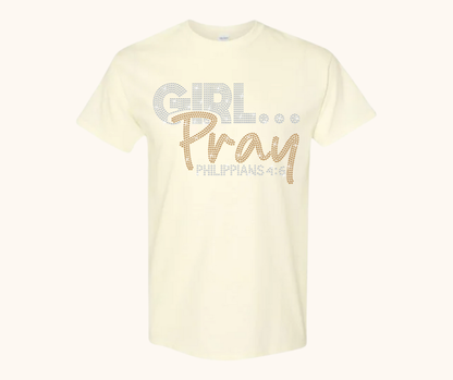 Rhinestone Girl… Pray! Tee – Crystal & Gold Luxe Edition (Philippians 4:6)