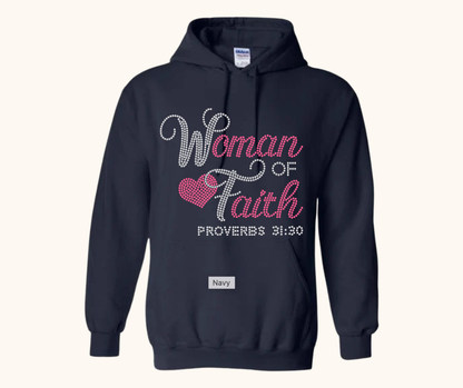 “Woman of Faith” Rhinestone Sweatshirt — Proverbs 31:30