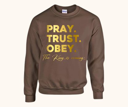 “Pray. Trust. Obey.” Sweatshirt — The King Is Coming