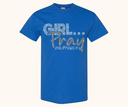 Rhinestone Girl… Pray! Tee – Crystal & Gold Luxe Edition (Philippians 4:6)