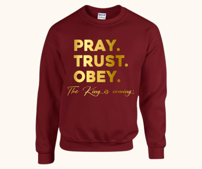 “Pray. Trust. Obey.” Sweatshirt — The King Is Coming