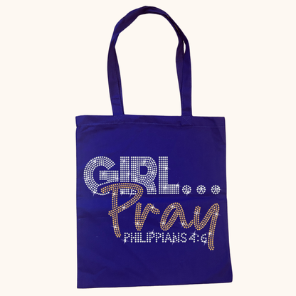 Rhinestone Girl… Pray! Tote – Crystal & Gold Luxe Edition (Philippians 4:6)